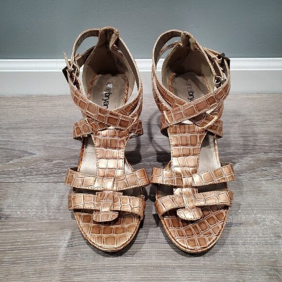Lane Bryant Women's Brown Faux Reptile Double Strap Heels Shoes Open Toe SZ 9W - Picture 2 of 15